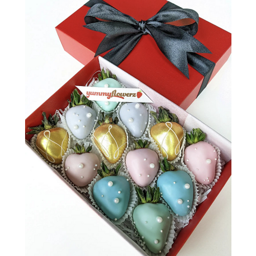 12pcs Pastel x Gold Chocolate Strawberries Gift Box (5 colors)